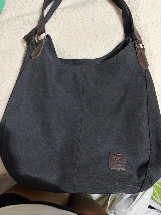 Canvas Messenger Bag with Brown Trim - Men's Black Shoulder Bag