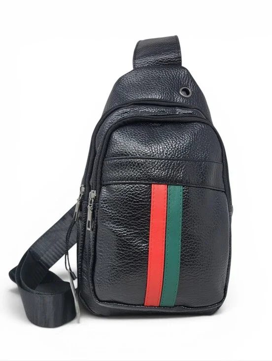 Black messenger, Sling, Crossbody Bag, with Red And Green Stripes