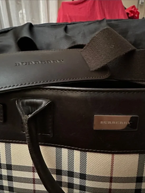 Burberry Beige Check Canvas Messenger Bag with Dark Brown Trim