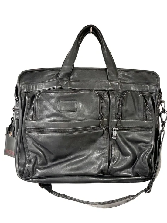 Tumi Alpha Collection T-pass Expandable Black Leather Laptop Briefcase Work
