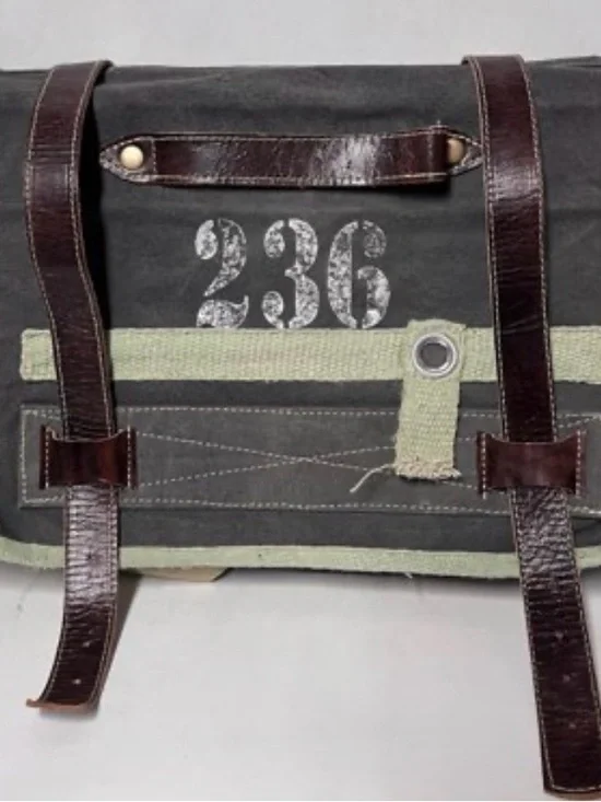 Clea Ray 236 Canvas Crossbody Messenger Bag with Brown Straps