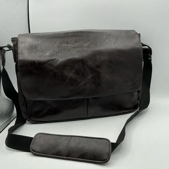 Kenneth Cole Reaction Brown Faux Leather Messenger Laptop Shoulder Bag Y2K