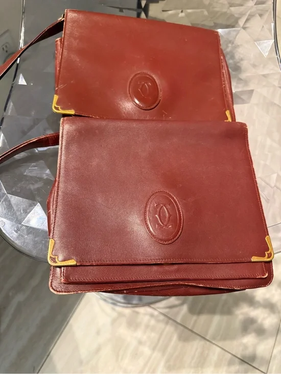 Burgundy Leather Messenger Bag with Gold Corner Accents