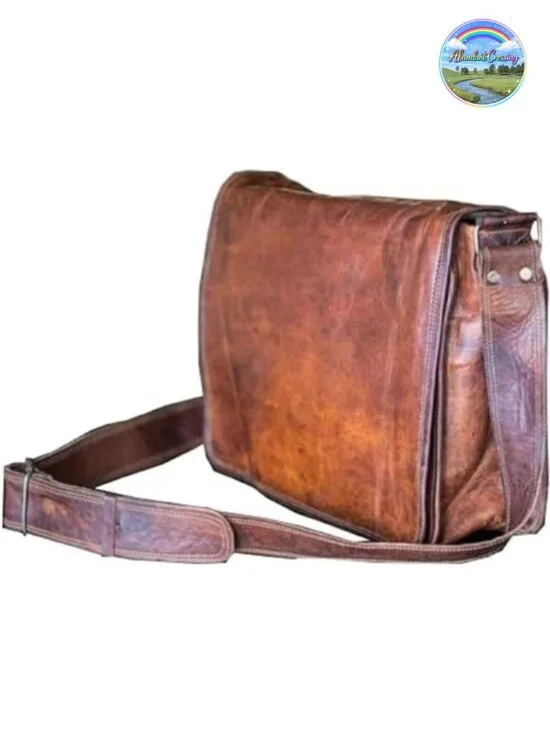 18 inch Genuine Leather Laptop Messenger Bag Handmade Satchel