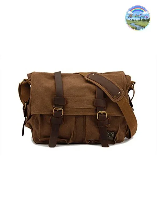 Vintage Military Leather Canvas Messenger Bag Laptop 13 inch