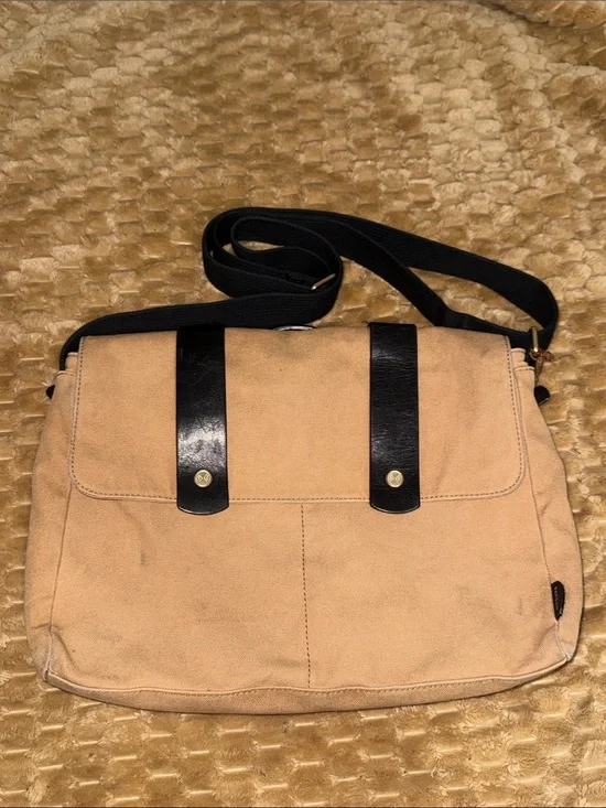 Skagen Tan Canvas Messenger Bag with Black Straps