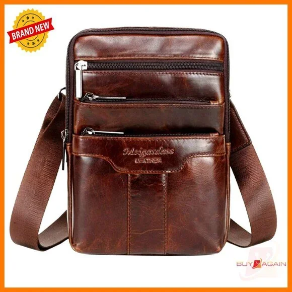 Small Genuine Leather Messenger Bag for Men Women Travel Business