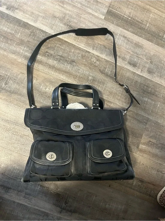 Coach Black Signature Canvas Convertible Messenger Brief