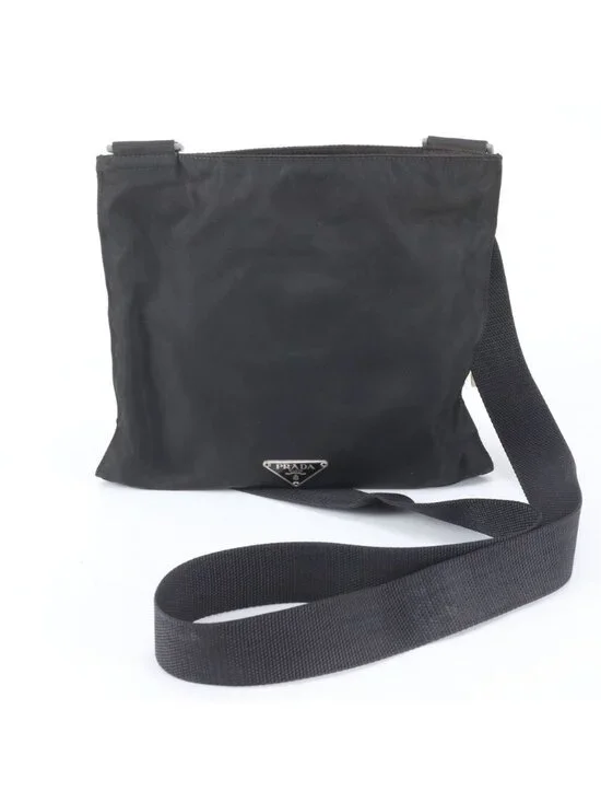 Prada Tessuto Nylon Triangle Logo Shoulder Bag Crossbody Messenger Black