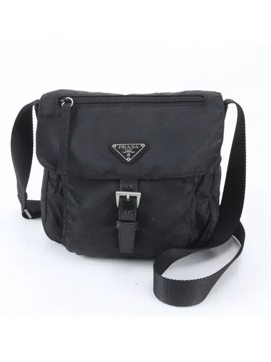 Prada Tessuto Nylon Triangle Logo Leather Shoulder Bag Crossbody Messenger