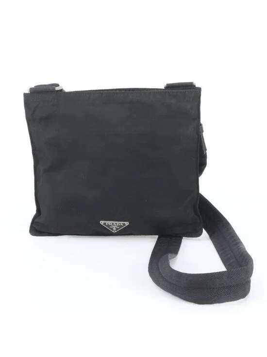 Prada Tessuto Nylon Triangle Logo Shoulder Bag Crossbody Messenger Black