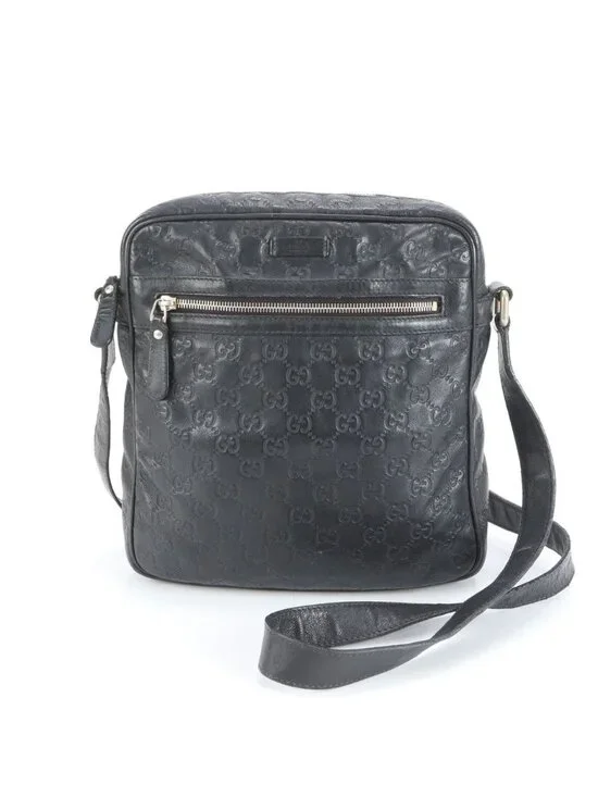 Gucci Guccissima Leather Shoulder Bag Crossbody Messenger Black
