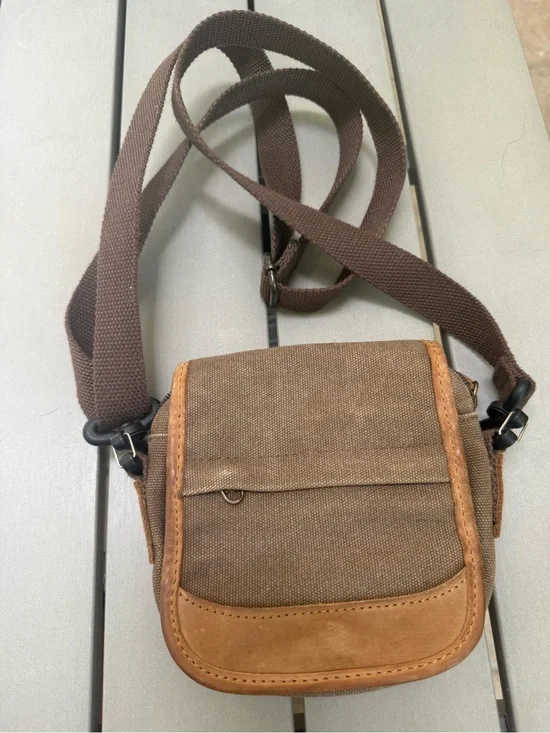 L.L. Bean Brown Canvas Messenger Bag with Tan Leather Trim