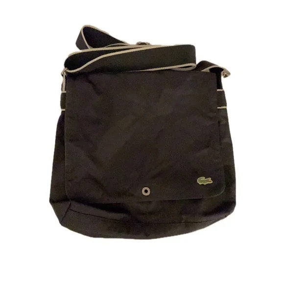 Lacoste Messenger Bag Black‎ Nylon Crossbody Adjustable Strap Logo Patch