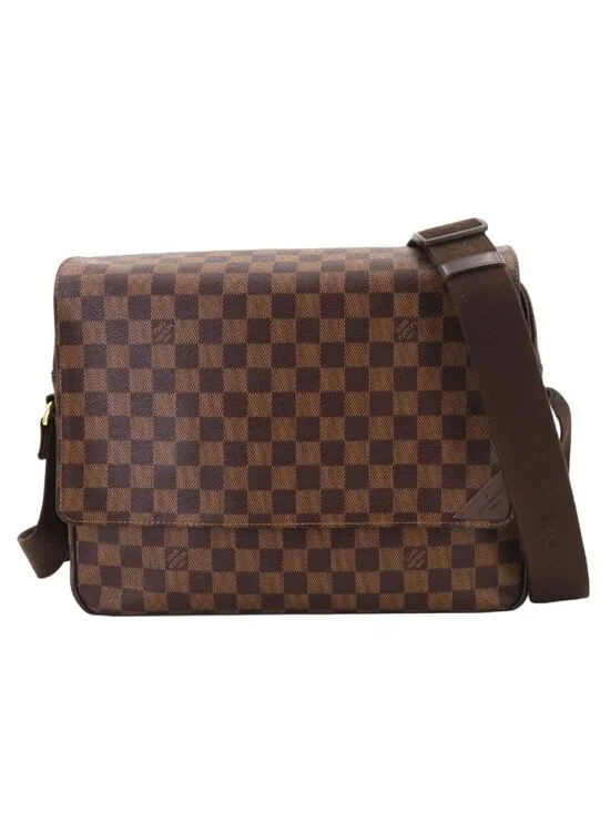 Louis Vuitton Damier Shelton MM Shoulder Bag Ebene Brown Gold