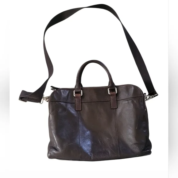 Fossil Mercer Dark Brown Leather Double Zip Work Messenger Bag