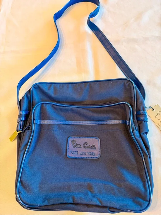 Vintage 1970s RARE NWT Pierre Cardin Blue Nylon Messenger Bag