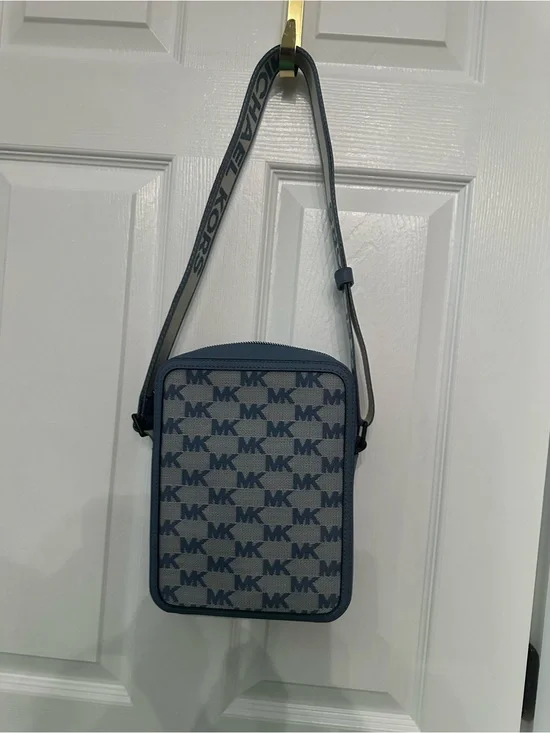 Michael Kors Blue Denim MK Monogram Crossbody Messenger Bag