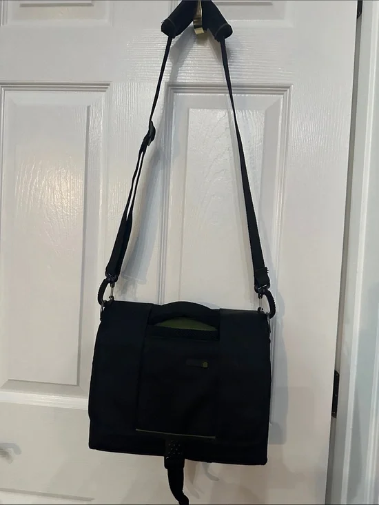 solo Black Messenger Bag with Olive Accent
