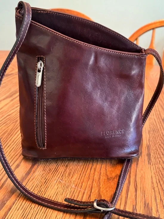 Florence Genuine Leather Crossbody Bag — Burgundy