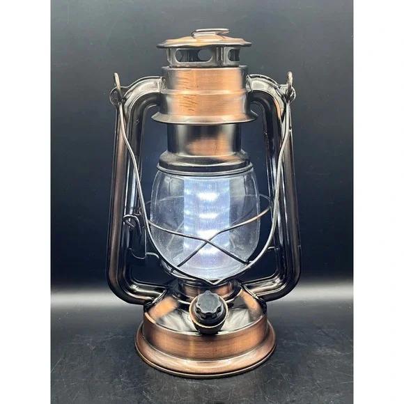 Vintage-Style LED Lantern Copper Finish Battery Operated‎ Camping Dimmer Knob