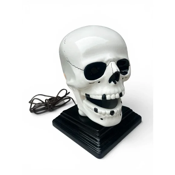 Vintage Atlantic Mold Ceramic Skull Lamp Halloween Light Hand Painted 12