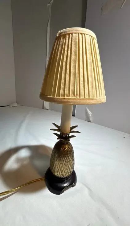 Vintage Pineapple Brass Table Lamp with Pleated Shade