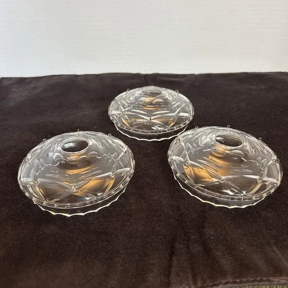 3 Cut Crystal Chandelier Bobeche Drip Pans 8 Prism Loops Replacement Vtg Antique