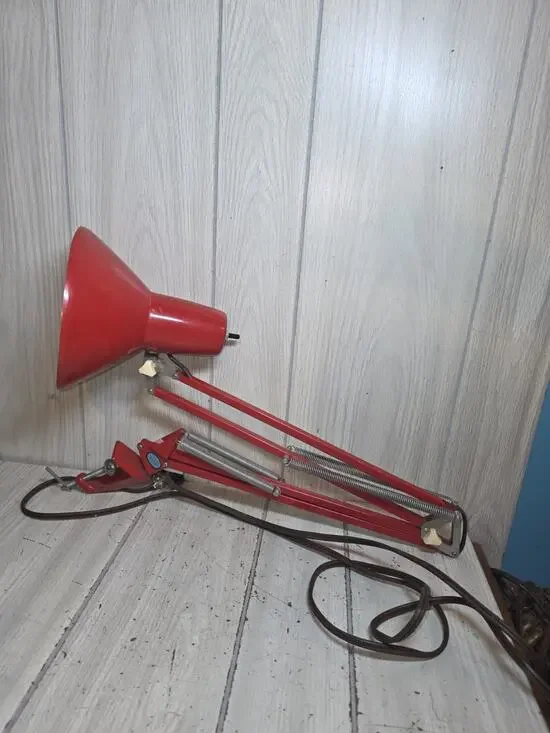 Vintage Articulating Desk Lamp Red Draftsman Architect Clamp On Spring Arm Works