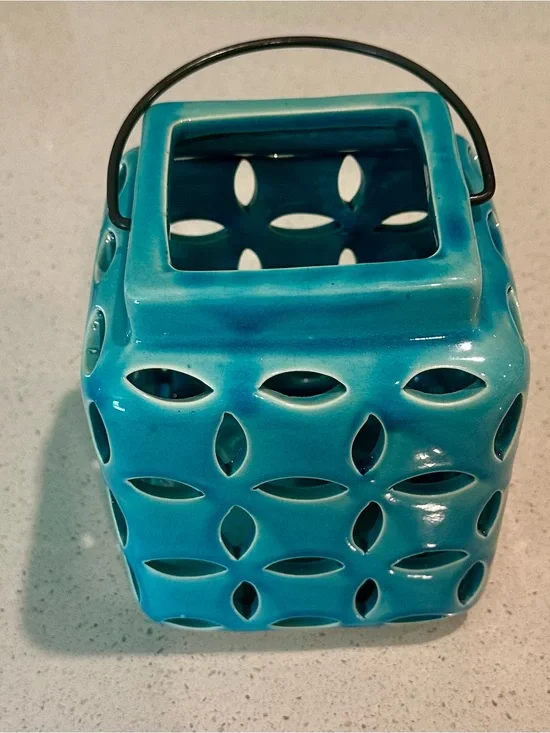 Turquoise Ceramic Lantern with Handle - Home Accents