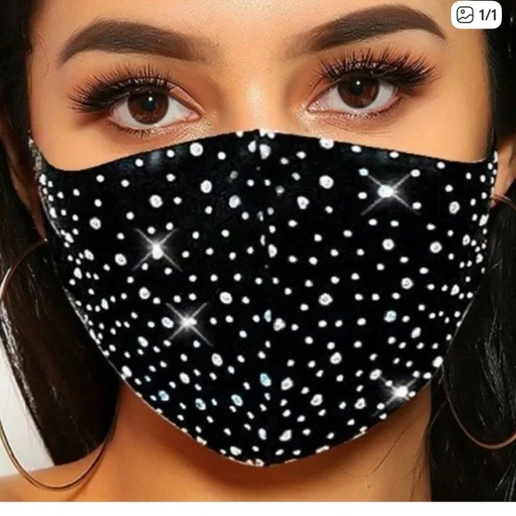 Black Crystal Studded Women's Fashion Face Mask