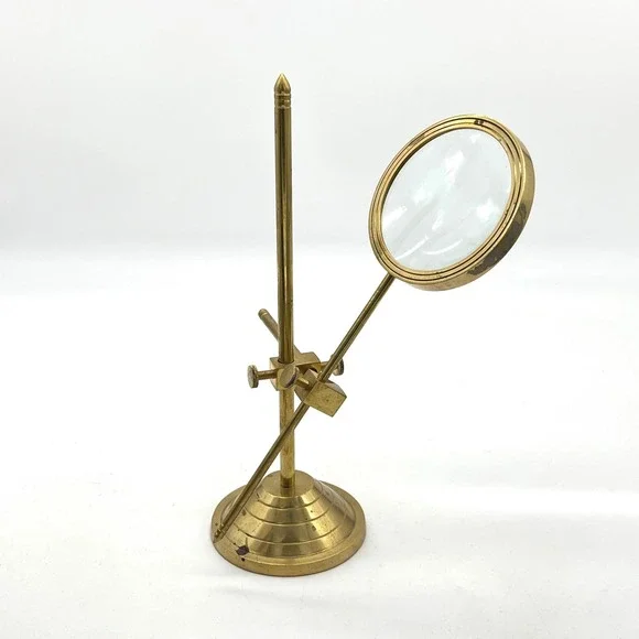 Vintage‎ Solid Brass Adjustable Magnifying Glass Stand Desk Accessory Scientific