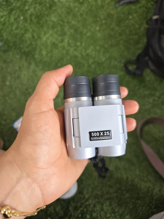 500x25 Compact Silver Binoculars - Lightweight Handheld Optics