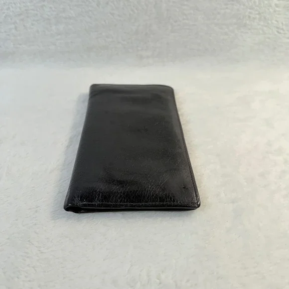 George Vintage Long Bifold Wallet Mens OS Black Genuine Leather Slim 12 Slot
