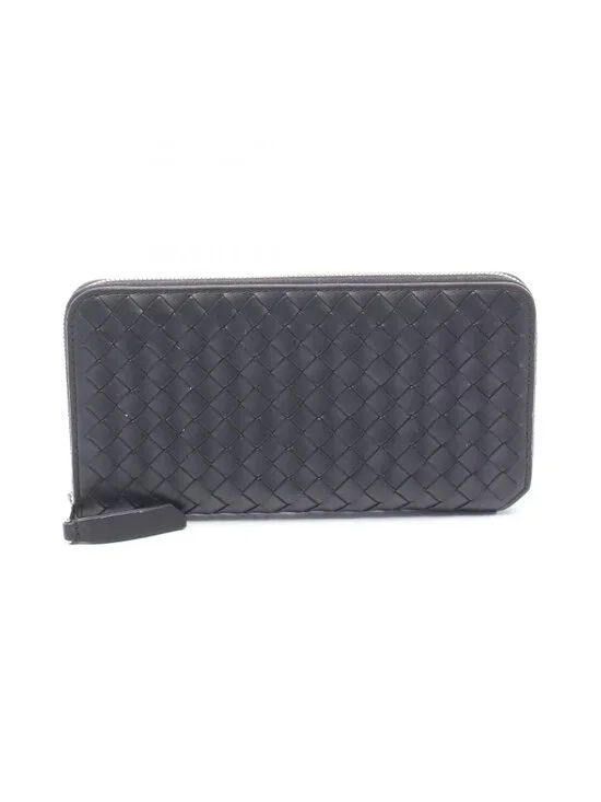 Bottega Veneta Round Wallet Intrecciato Piccolo Zip Around Black Leather