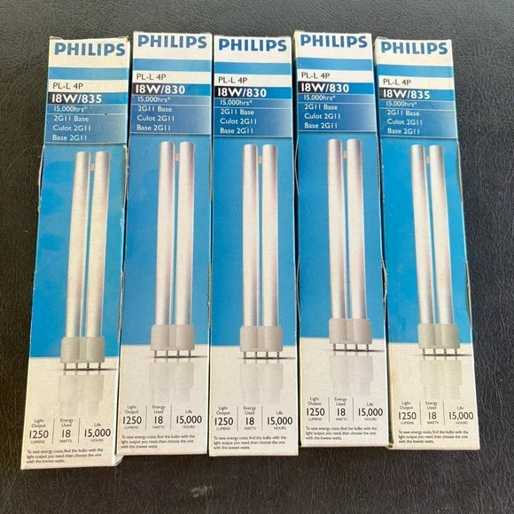 (Lot of 5) Philips PL-L 4P 18W/830 18W 4 Pin Compact Fluorescent Lamps