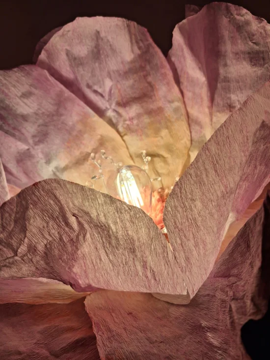 Handcrafted Italian Crepe Paper Flower Hanging Lamp - Pink & Coral Watercolor