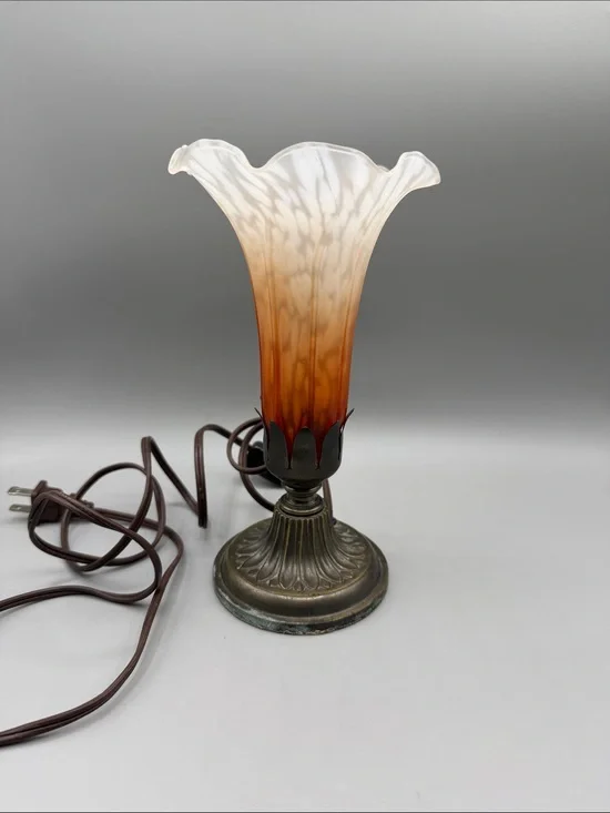 Art Glass Table Lamp with Amber to White Fluted Shade
