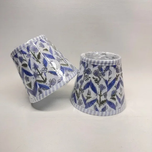 Ridhi Floral Pleated Lampshades Set of‎ 2 Blue White Grandmillennial Coastal