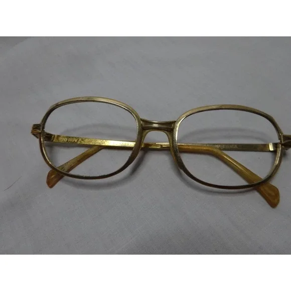 Vtg 60s Gold Frames Retro 90 HOV Mens Eyeglasses Oval no Lenses M/C 130 USA‎