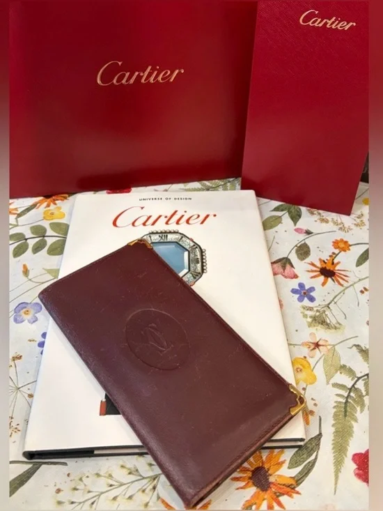 VTG.. CARTIER MUST De CARTIER BORDEAUX CALFSKIN LEATHER LONG WALLET
