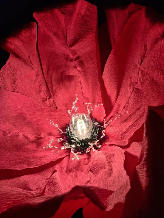 Handmade Red Italian Crepe Paper Flower Hanging Lamp- LED