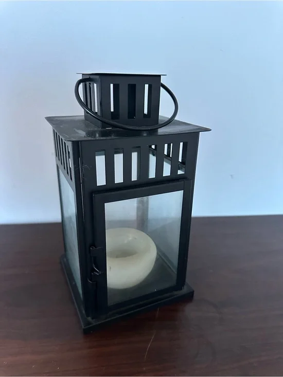 IKEA Black Metal Glass-Panel Lantern