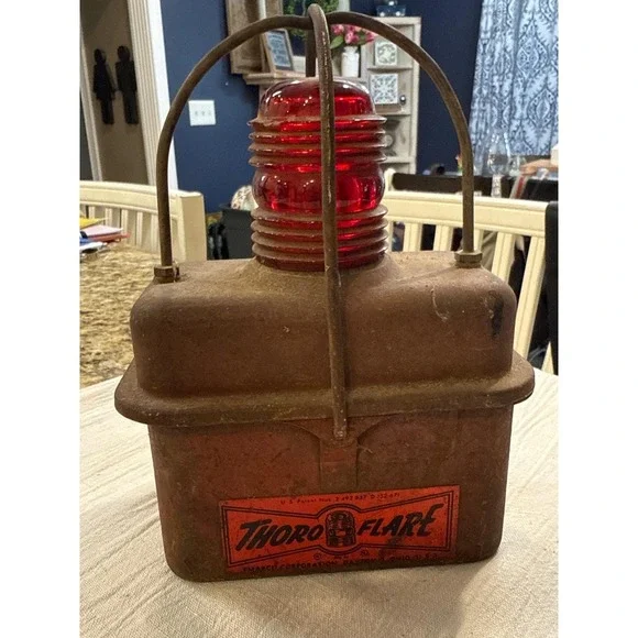 Vintage Thoro Flare Emergency Road Signal Emarco Corp Red Glass Beehive Lantern