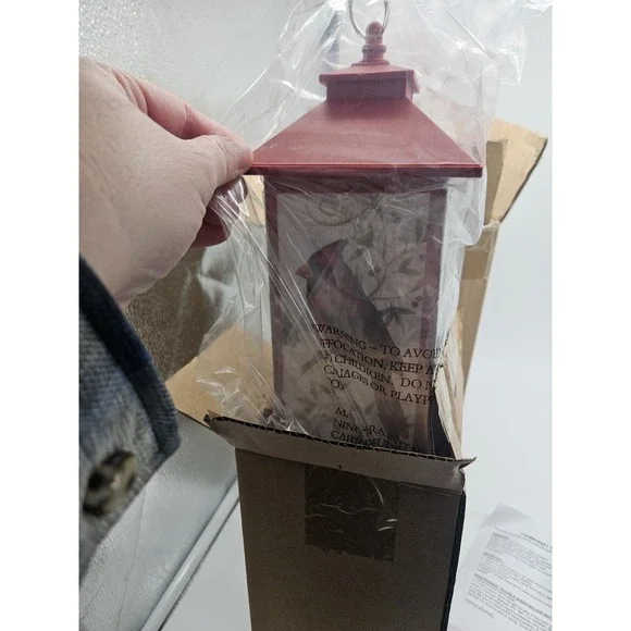 Solar Lighted Stained Glass Christmas Cardinal Pathway Lantern w/ Shepherds Hook
