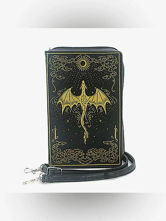 Black & Gold Dragon Crossbody Phone Bag - Unbranded