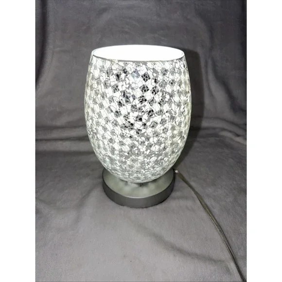 Mosaic Silver‎ White Crackle Glass Table Lamp 10