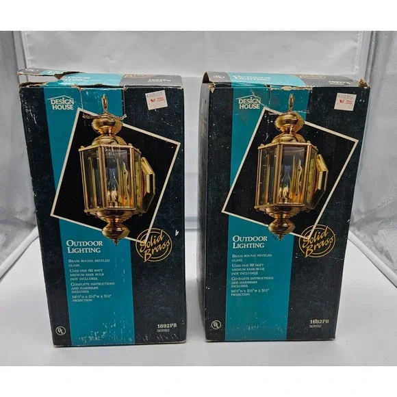 Design House 1692PB Solid Brass Outdoor Lighting Beveled Glass Set of 2 New