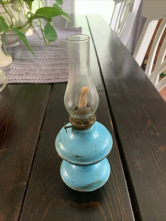 Blue Vintage-Style Oil Lamp - Home Accents Metal