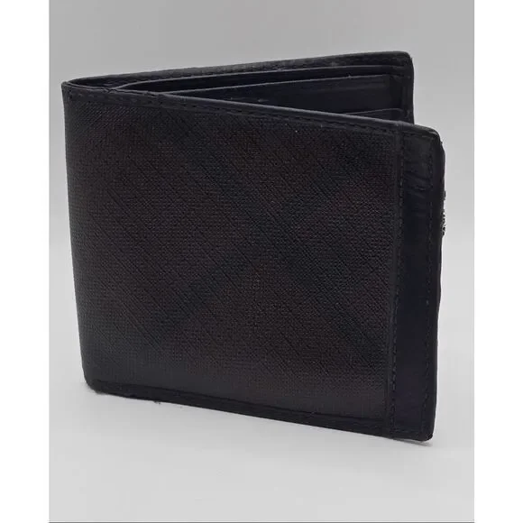 Burberry Men's Bifold Cardholder Wallet Black Brown Subtle Nova Check Plaid Luxe